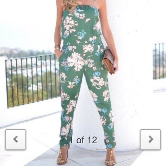 zara green floral jumpsuit